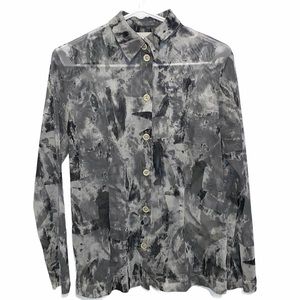 Barisal Sheer Gray Black White Button Up Blouse 8